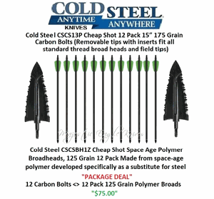 Cold Steel CSCS13P Cheap Shot 12 Pack 15� 175 Grain Carbon <> Cold Steel CSCSBH1Z Cheap Shot Space Age Polymer Broadhead, 125 Grain 12 