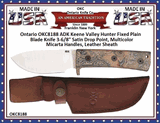 Ontario Knife Company OKC8188 Ontario ADK Keene Valley Hunter Fixed Plain Blade Knife 3-6/8" Satin Drop Point, Multicolor Micarta Handles, Leather Sheath 