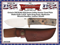 Ontario Knife Company OKC8188 Ontario ADK Keene Valley Hunter Fixed Plain Blade Knife 3-6/8" Satin Drop Point, Multicolor Micarta Handles, Leather Sheath 