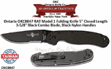 Ontario Knife Company OKC8847 Ontario RAT Model 1 Folding Knife 5" Closed Length 3-5/8" AUS 8 Stainless Steel Black Combo Blade, Black Nylon Handles 