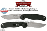 Ontario Knife Company OKC8849 Ontario RAT Model 1 Folding Knife 3.6" Satin Combo Blade, Black Nylon Handles