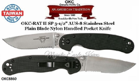 Ontario Knife Company OKC8860 OKC-RAT II SP 3-1/2" AUS-8 Stainless Steel Plain Blade Nylon Handled Pocket Knife