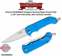 Ontario Knife Company OKC8900BLU Ontario Navigator Key-ring Flipper Knife 2-1/4" Satin Stainless Steel Plain Blade, Blue Synthetic Handles  