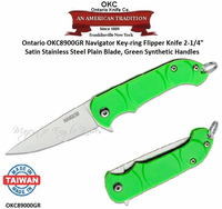 Ontario Knife Company OKC8900GR Ontario Navigator Key-ring Flipper Knife 2-1/4" Satin Stainless Steel Plain Blade, Green Synthetic Handles 