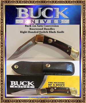 ""ORIGINAL"" Buck 112 Folding Hunter Auto Conversion Beautiful Genuine Crelicam� Ebony Handled Right-hand Knife $ Sheath