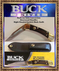 ""ORIGINAL"" Buck 112 Folding Hunter Auto Conversion Beautiful Genuine Crelicam� Ebony Handled Right-hand Knife $ Sheath
