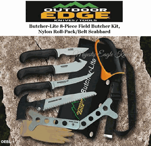 Outdoor Edge Knives OEBL-1 Butcher-Lite 8-Piece Field Butcher Kit, Nylon Roll-Pack/Belt Scabbard