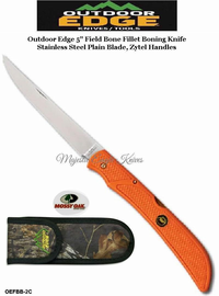 Outdoor Edge Knives OEFBB-2 Outdoor Edge Fish & Bone Folding Fillet and Boning Knife 5" Satin Blade, Orange Zytel Handles with TPR Inserts, Camo Nylon Belt Sheath