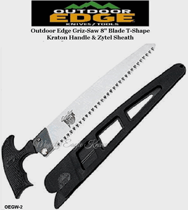 Outdoor Edge Knives OEGW-2 Outdoor Edge Griz-Saw Triple-Ground DiamondCut 8" Blade, T shaped Rubberized TPR Handle & Zytel Sheath