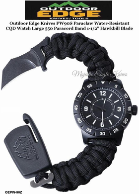 Outdoor Edge Knives OEPW90Z Outdoor Edge Zinc-Alloy ParaClaw CQD Survival Watch with Heavy Duty Large 550 Paracord Band 1-1/2" Hawkbill Blade Outdoor Edge Knives OEPW90Z Outdoor Edge Zinc-Alloy ParaClaw CQD Survival Watch with Heavy Duty Large 550 Paracord Band 1-1/2" Hawkbill Blade