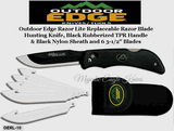Outdoor Edge Knives OERL-10 Outdoor Edge Razor Lite Replaceable Razor Blade Hunting Knife, Black Rubberized TPR Handle & Black Nylon Sheath and 6 3-1/2" Blades