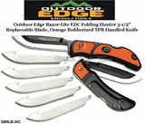 Outdoor Edge Knives OERLB30C Outdoor Edge Razor-Lite EDC Folding Hunter 3-1/2" Replaceable Plain Blade, Orange Rubberized TPR Inserts Handled Knife