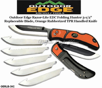 Outdoor Edge Knives OERLB30C Outdoor Edge Razor-Lite EDC Folding Hunter 3-1/2" Replaceable Plain Blade, Orange Rubberized TPR Inserts Handled Knife