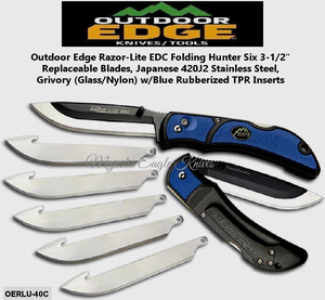 Outdoor Edge Knives OERLU-40C Outdoor Edge Razor-Lite EDC Folding Hunter 3-1/2" 6 Replaceable Blades, Japanese 420J2 Stainless Steel, Grivory (Glass/Nylon) w/Blue Rubberized TPR Inserts Outdoor Edge Knives OERLU-40C Outdoor Edge Razor-Lite EDC Folding Hunter 3-1/2" 6 Replaceable Blades, Japanese 420J2 Stainless Steel, Grivory (Glass/Nylon) w/Blue Rubberized TPR Inserts