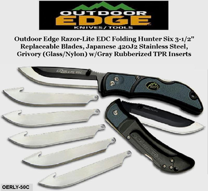 Outdoor Edge Knives OERLY-50C Outdoor Edge Razor-Lite EDC Folding Hunter 3-1/2" 6 Replaceable Blades, Japanese 420J2 Stainless Steel, Grivory (Glass/Nylon) w/Gray Rubberized TPR Inserts Outdoor Edge Knives OERLY-50C Outdoor Edge Razor-Lite EDC Folding Hunter 3-1/2" 6 Replaceable Blades, Japanese 420J2 Stainless Steel, Grivory (Glass/Nylon) w/Gray Rubberized TPR Inserts