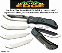 Outdoor Edge Knives OERLY30-50C Outdoor Edge Razor-Lite EDC Folding Hunter 3" Replaceable Plain Blade, Gray Rubberized TPR Inserts Handled Knife