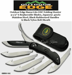 Outdoor Edge Knives OERO-10C Outdoor Edge Razor-Lite EDC Folding Hunter 3-1/2" 6 Replaceable Blades, Japanese 420J2 Stainless Steel, Black Rubberized Handles & Black Nylon Belt Sheath