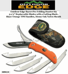 Outdoor Edge Knives OERO-20 Outdoor Edge Razor-Pro Folding Hunter 3-1/2" Replaceable Blade with Gutting Blade, Blaze Orange TPR Handles, Mossy Oak Nylon Sheath