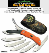Outdoor Edge Knives OERO-20 Outdoor Edge Razor-Pro Folding Hunter 3-1/2" Replaceable Blade with Gutting Blade, Blaze Orange TPR Handles, Mossy Oak Nylon Sheath