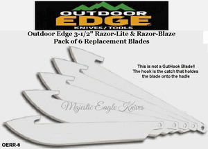 Outdoor Edge Knives OERR-6 Outdoor Edge 3-1/2" Razor-Lite and Razor Blaze Pack of 6 Replacement Blades