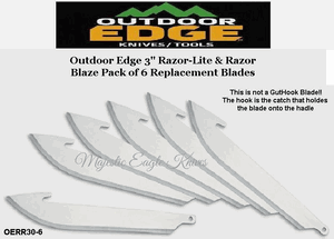 Outdoor Edge Knives OERR30-6 Outdoor Edge 3" Razor-Lite & Razor-Blaze Pack of 6 Replacement Blades
