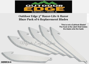 Outdoor Edge Knives OERR30-6 Outdoor Edge 3" Razor-Lite & Razor-Blaze Pack of 6 Replacement Blades