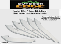Outdoor Edge Knives OERR30-6 Outdoor Edge 3" Razor-Lite & Razor-Blaze Pack of 6 Replacement Blades