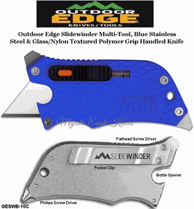 Outdoor Edge Knives OESWB-20C Outdoor Edge SlideWinder Multi-Tool, Blue Rubberized Kraton Handles