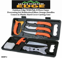 Outdoor Edge Knives OEWP-2 Outdoor Edge Wild-Pak, 8 Piece Game Processing Set Rubberized Blaze Orange Handles Comes in Plastic Hard Cover Carring Case