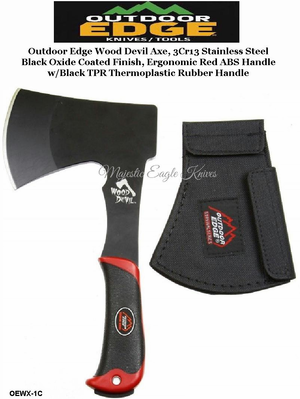 Outdoor Edge Knives OEWX-1C Outdoor Edge Wood Devil Axe, 3Cr13 Stainless Steel Black Oxide Coated Finish, Ergonomic Red ABS Handle w/Black TPR Thermoplastic Rubber Outdoor Edge Knives OEWX-1C Outdoor Edge Wood Devil Axe, 3Cr13 Stainless Steel Black Oxide Coated Finish, Ergonomic Red ABS Handle w/Black TPR Thermoplastic Rubber