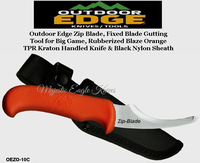 Outdoor Edge Knives OEZP-10 Outdoor Edge Zip Blade Hunting Knife Gutting Tool 4" AUS8 Blade Blaze Orange Rubberized TPR  Kraton Handle Black Nylon Sheath