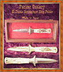 Parker Cutlery Company El Diablo White ABSHandled Scrimshawed Clipper Ship Dagger LB Folding Knife