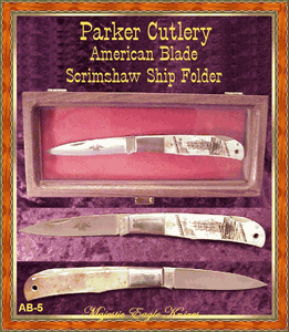 Parker Cutlery Company White ABS Handled Scrimshawed Clipper Ship Lock-Back Folding Knife