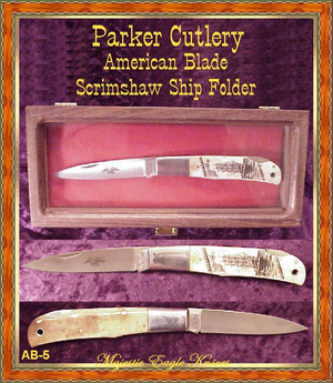 Parker Cutlery Company White ABS Handled Scrimshawed Clipper Ship Lock-Back Folding Knife