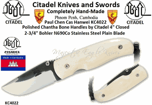 Citadel Knives and Swords KC4022 Chantha Overall 7" Blade Length 2 3/4" Bohler N690Co Stainless Steel Polished Bone Handles by Citadel