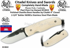 Citadel Knives and Swords KC4022 Chantha Overall 7" Blade Length 2 3/4" Bohler N690Co Stainless Steel Polished Bone Handles by Citadel Citadel Knives and Swords KC4022 Chantha Overall 7" Blade Length 2 3/4" Bohler N690Co Stainless Steel Polished Bone Handles by Citadel