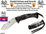 Citadel Knives and Swords KC4012 Phobos Outdoor Folding Knife Overall: 9-5/8" Blade Length: 3- 5/8" N690Co Stainless Steel Plain Blade Black Micarta Handles by Citadel