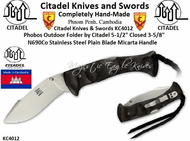 Citadel Knives and Swords KC4012 Phobos Outdoor Folding Knife Overall: 9-5/8" Blade Length: 3- 5/8" N690Co Stainless Steel Plain Blade Black Micarta Handles by Citadel Citadel Knives and Swords KC4012 Phobos Outdoor Folding Knife Overall: 9-5/8" Blade Length: 3- 5/8" N690Co Stainless Steel Plain Blade Black Micarta Handles by Citadel
