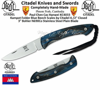 Citadel Knives and Swords KC4033 Kampot Pocket Knife Overall: 7 1/2" Blade Length: 3" Bohler N690Co Stainless Steel Polished Blue Beech Handles by Citadel Citadel Knives and Swords KC4033 Kampot Pocket Knife Overall: 7 1/2" Blade Length: 3" Bohler N690Co Stainless Steel Polished Blue Beech Handles by Citadel