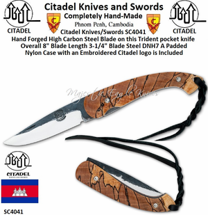 Citadel Knives and Swords KC4041 Trident Pocket Overall: 8" Blade Length: 3-1/4" Hand Forged High Carbon Steel Blade Stabilized Spalted Handles by Citadel