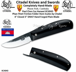 Citadel Knives and Swords KC4043 Phan Thiet Friction Folder Pocket Knife Overall: 7" DNH7 Hand Forged Plain Blade Length: 3" Solid Horn Scales by Citadel Citadel Knives and Swords KC4043 Phan Thiet Friction Folder Pocket Knife Overall: 7" DNH7 Hand Forged Plain Blade Length: 3" Solid Horn Scales by Citadel