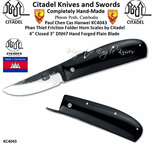 Citadel Knives and Swords KC4043 Phan Thiet Friction Folder Pocket Knife Overall: 7" DNH7 Hand Forged Plain Blade Length: 3" Solid Horn Scales by Citadel
