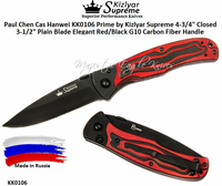 Kizlyar Supreme Knives KK0106 Prime by Kizlyar Supreme 4-3/4" Closed 3-1/2" Plain Blade Elegant Red/Black G10 Carbon Fiber Handle