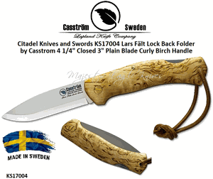 Casstrom "Lars Falt" Knives KS17004 Lars F�lt Lock Back Folder by Casstrom 4-1/4" Closed 3" Plain Blade Curly Birch Handle