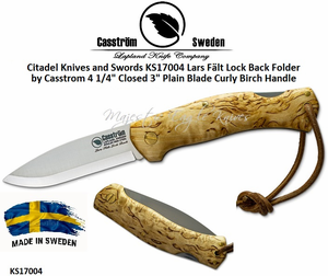 Casstrom "Lars Falt" Knives KS17004 Lars Fält Lock Back Folder by Casstrom 4-1/4" Closed 3" Plain Blade Curly Birch Handle Casstrom "Lars Falt" Knives KS17004 Lars Fält Lock Back Folder by Casstrom 4-1/4" Closed 3" Plain Blade Curly Birch Handle