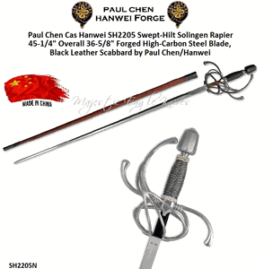 Paul Chen Cas Hanwei SH2205N Solingen Rapier 45-1/4" Overall 36-5/8" Forged High-Carbon Steel Blade, Brown Leather Scabbard by Paul Chen/Hanwei