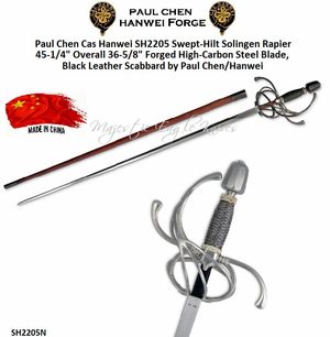 Paul Chen Cas Hanwei SH2205N Solingen Rapier 45-1/4" Overall 36-5/8" Forged High-Carbon Steel Blade, Brown Leather Scabbard by Paul Chen/Hanwei Paul Chen Cas Hanwei SH2205N Solingen Rapier 45-1/4" Overall 36-5/8" Forged High-Carbon Steel Blade, Brown Leather Scabbard by Paul Chen/Hanwei