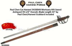Paul Chen Cas Hanwei SH2004N Mortuary Hilt Sword Antiqued 39-1/4� Overall, Blade Length 33� by Paul Chen/Hanwei Scabbard included