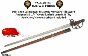 Paul Chen Cas Hanwei SH2004N Mortuary Hilt Sword Antiqued 39-1/4“ Overall, Blade Length 33“ by Paul Chen/Hanwei Scabbard included Paul Chen Cas Hanwei SH2004N Mortuary Hilt Sword Antiqued 39-1/4“ Overall, Blade Length 33“ by Paul Chen/Hanwei Scabbard included