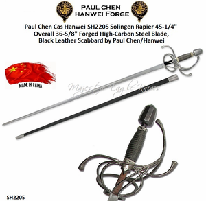 Paul Chen Cas Hanwei SH2205 Solingen Rapier 45-1/4" Overall 36-5/8" Forged High-Carbon Steel Blade, Black Leather Scabbard by Paul Chen/Hanwei Paul Chen Cas Hanwei SH2205 Solingen Rapier 45-1/4" Overall 36-5/8" Forged High-Carbon Steel Blade, Black Leather Scabbard by Paul Chen/Hanwei